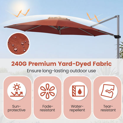 Outdoor Offset Umbrella Set with 11 FT Cantilever Patio Umbrella and Heavy-Duty 4-Piece Base
