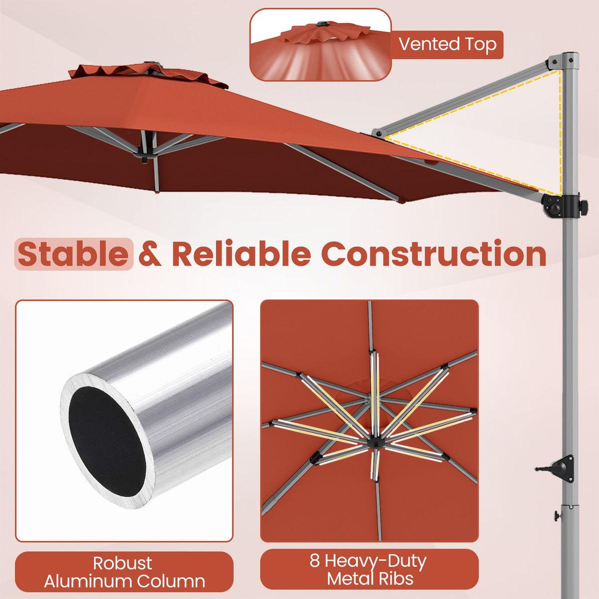 Outdoor Offset Umbrella Set with 11 FT Cantilever Patio Umbrella and Heavy-Duty 4-Piece Base