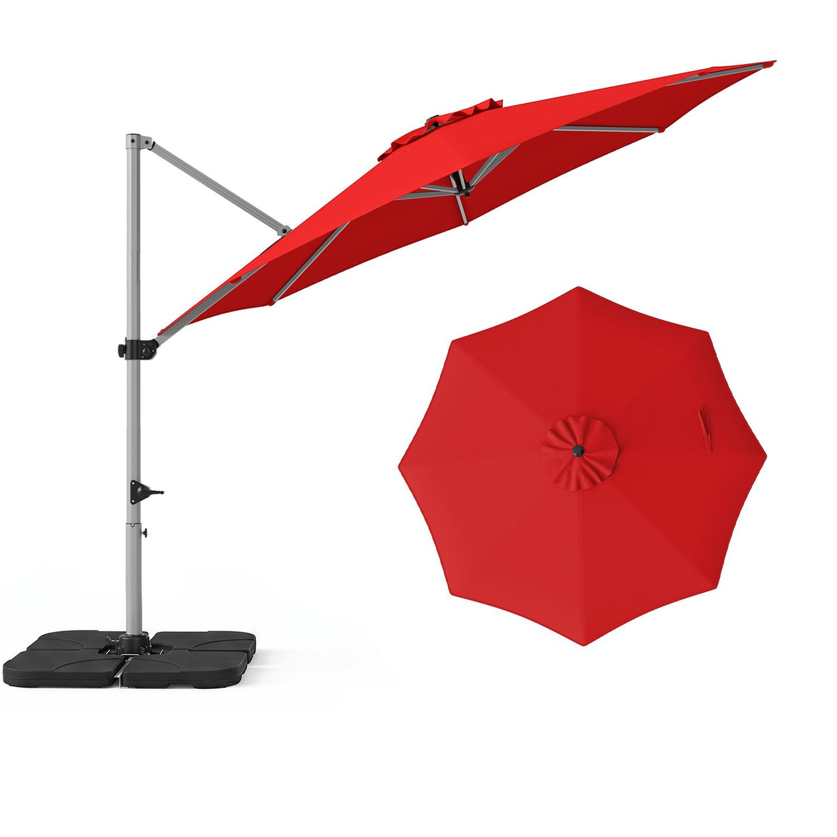 Outdoor Offset Umbrella Set with 11 FT Cantilever Patio Umbrella and Heavy-Duty 4-Piece Base