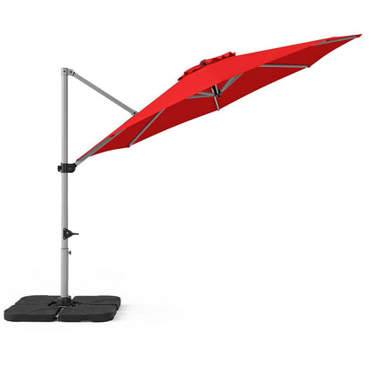 Outdoor Offset Umbrella Set with 11 FT Cantilever Patio Umbrella and Heavy-Duty 4-Piece Base