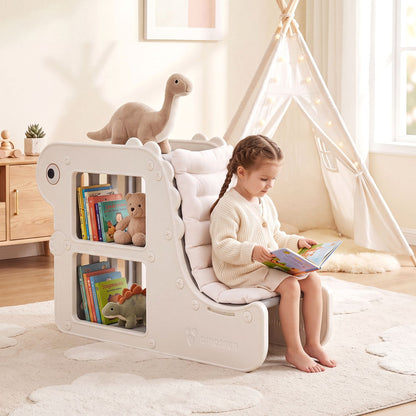 2-in-1 Kids Bookshelf with Padded Cushion and Open Cubbies