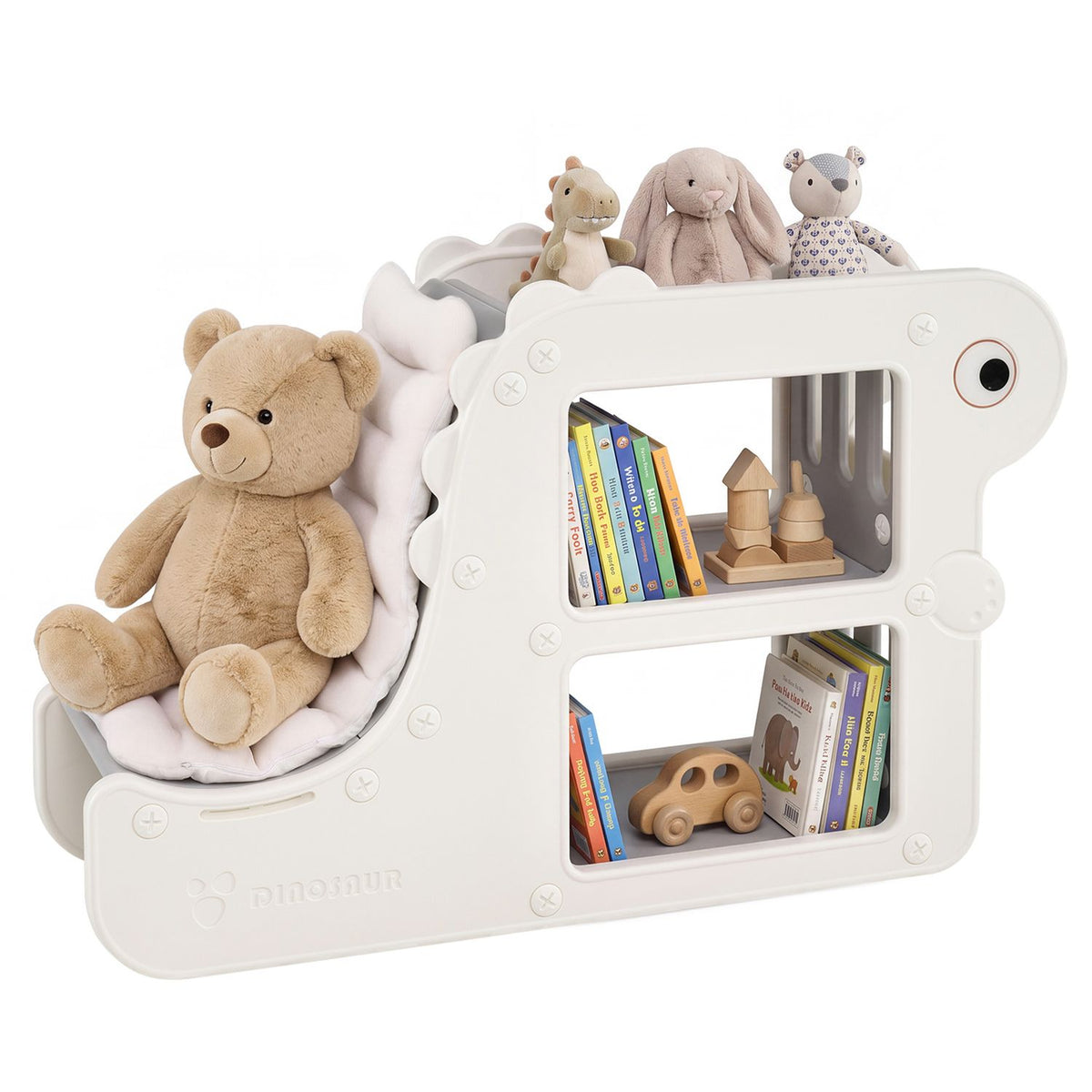2-in-1 Kids Bookshelf with Padded Cushion and Open Cubbies