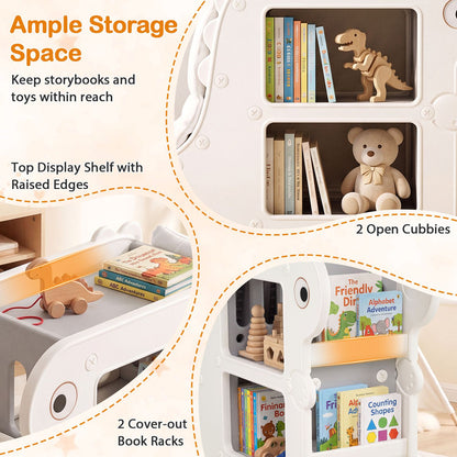 2-in-1 Kids Bookshelf with Padded Cushion and Open Cubbies