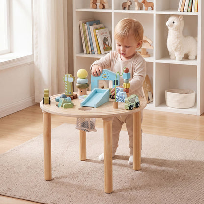 12-in-1 Wooden Montessori Activity Table for Toddlers 1-3-Natural