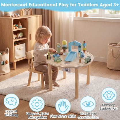 12-in-1 Wooden Montessori Activity Table for Toddlers 1-3-Natural