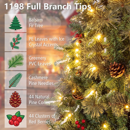 7 FT Christmas Tree and 36” Rattan Tree Collar Set with Wicker Tree Ring and 1198 Branch Tips