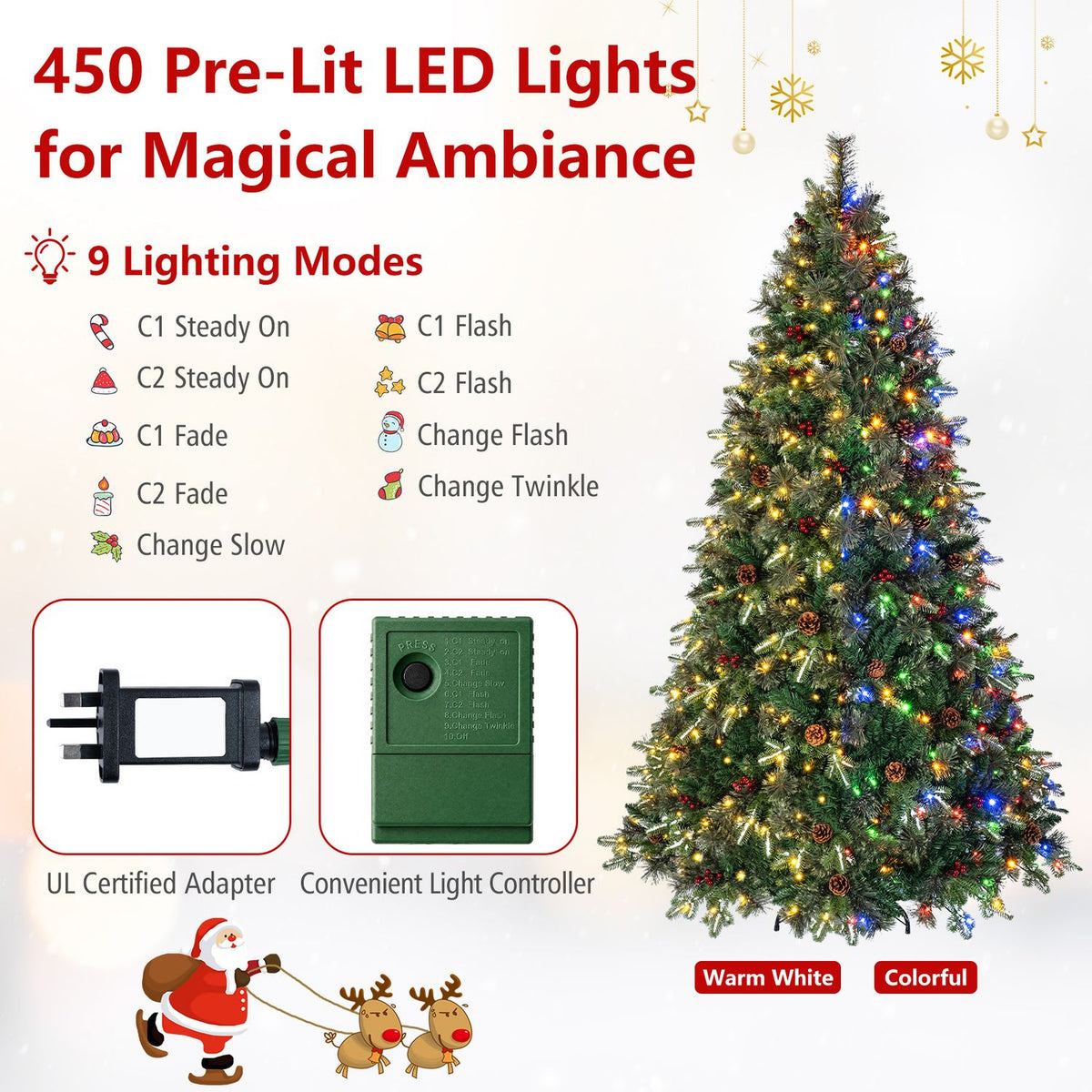 7 FT Christmas Tree and 36” Rattan Tree Collar Set with Wicker Tree Ring and 1198 Branch Tips