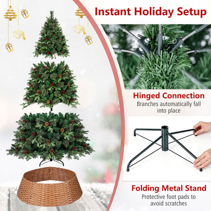 7 FT Christmas Tree and 36” Rattan Tree Collar Set with Wicker Tree Ring and 1198 Branch Tips