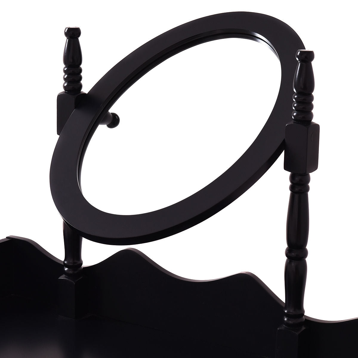 Wooded Vanity Table Set with Oval Mirror and Rotating Mirror-Black