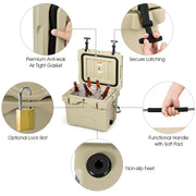 16 Quart 24-Can Capacity Insulated Ice Cooler with 2 Cup Holders-Khaki