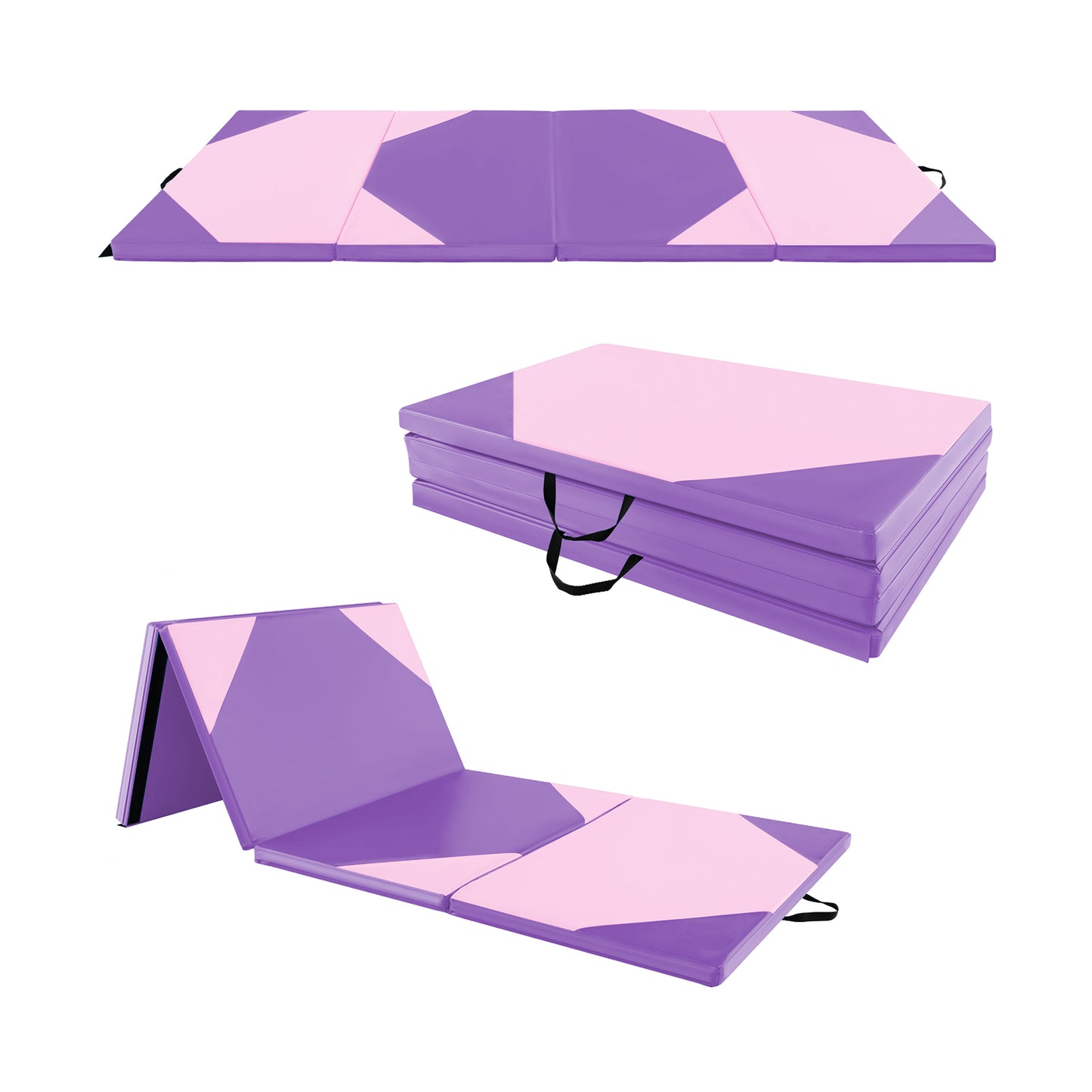 10 Feet x 4 Feet x 2 Inch Folding Exercise Mat with Hook and Loop Fasteners-Purple - Pink