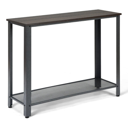 Metal Frame Wood Console Sofa Table with Storage Shelf-Black - Sliver