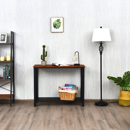 Metal Frame Wood Console Sofa Table with Storage Shelf