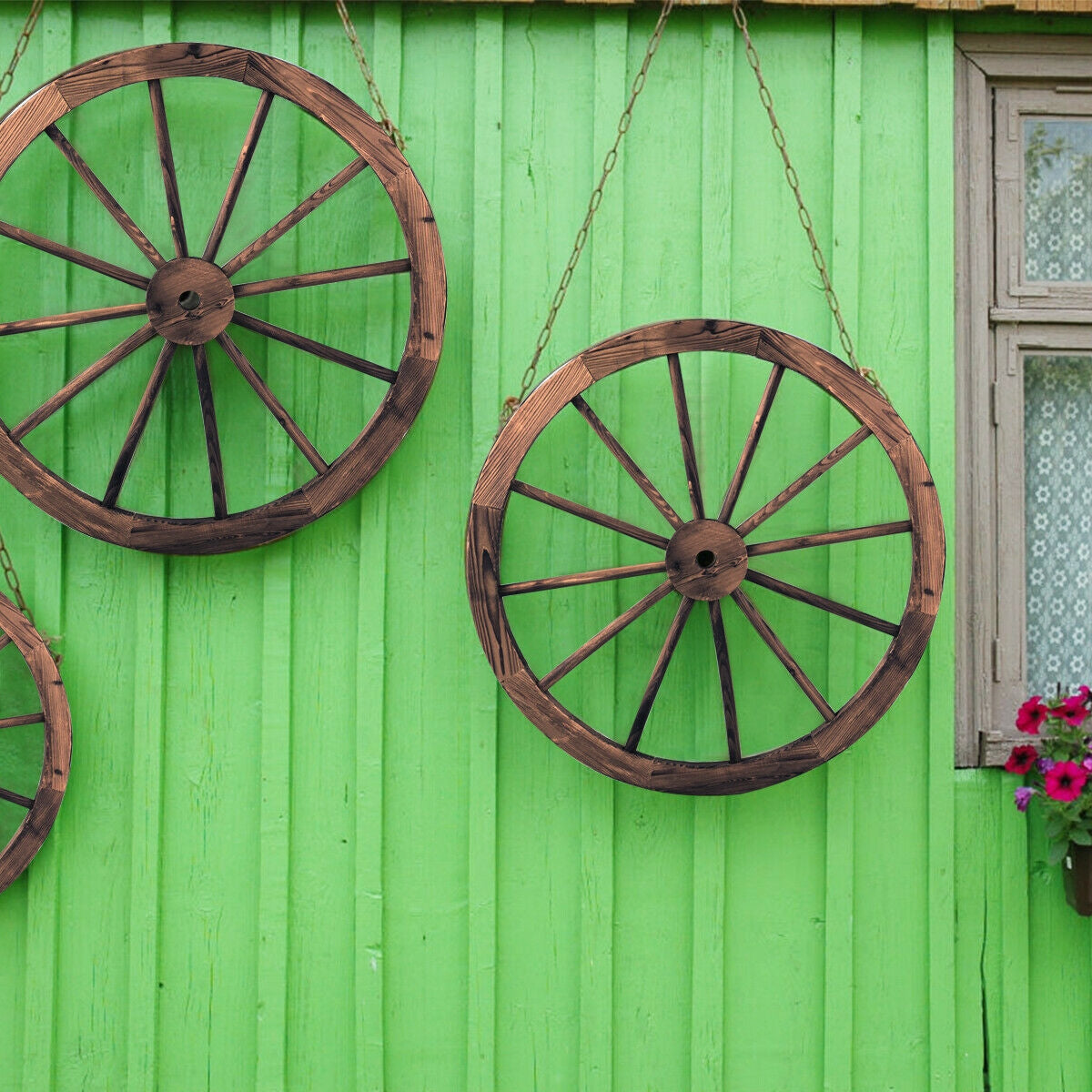 Set of 2 30-inch Decorative Vintage Wood Wagon Wheel