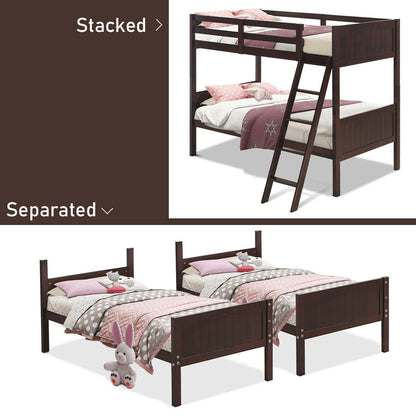 Twin Size Wooden Bunk Beds Convertible 2 Individual Beds