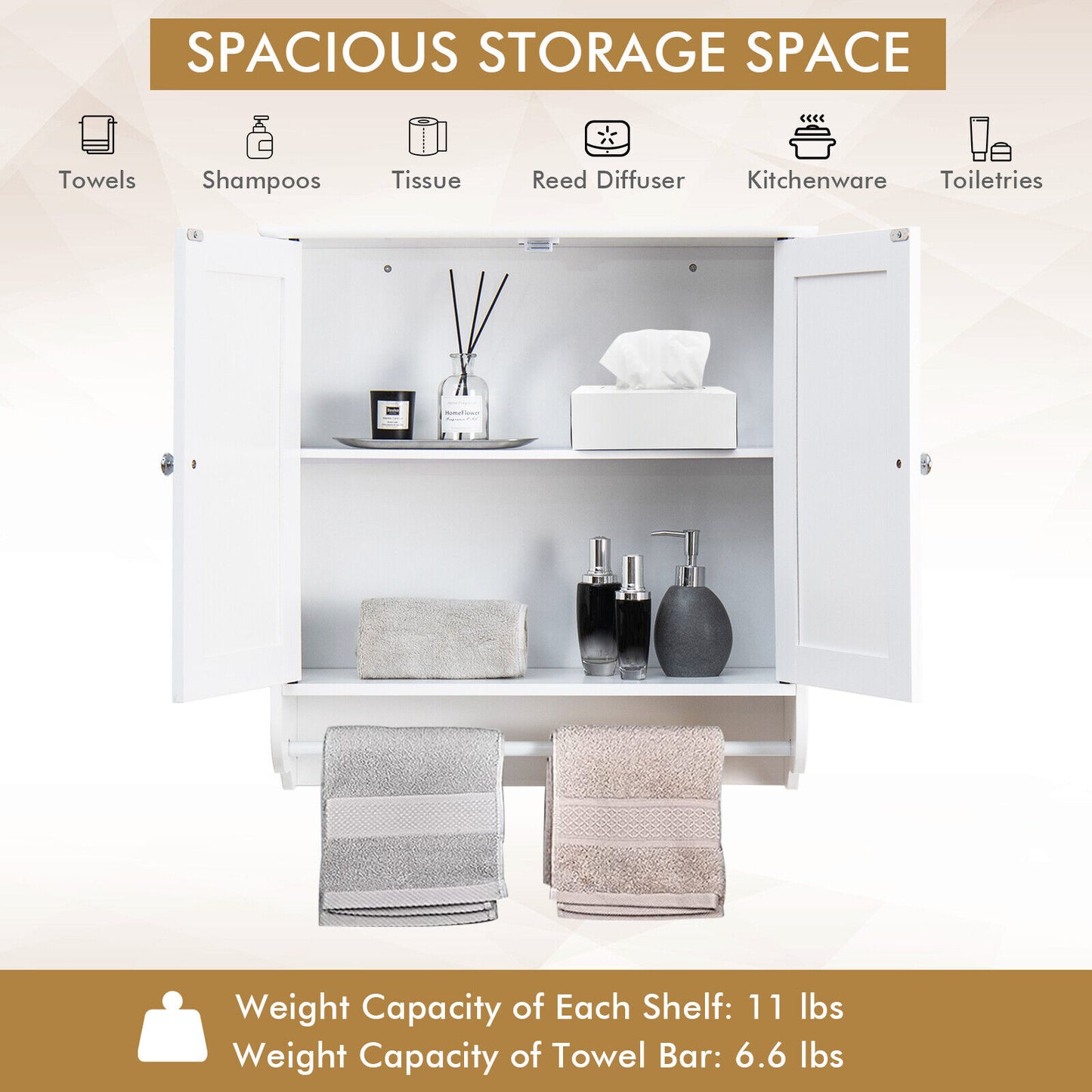 Wall Mounted Bathroom Storage Medicine Cabinet with Towel Bar-White