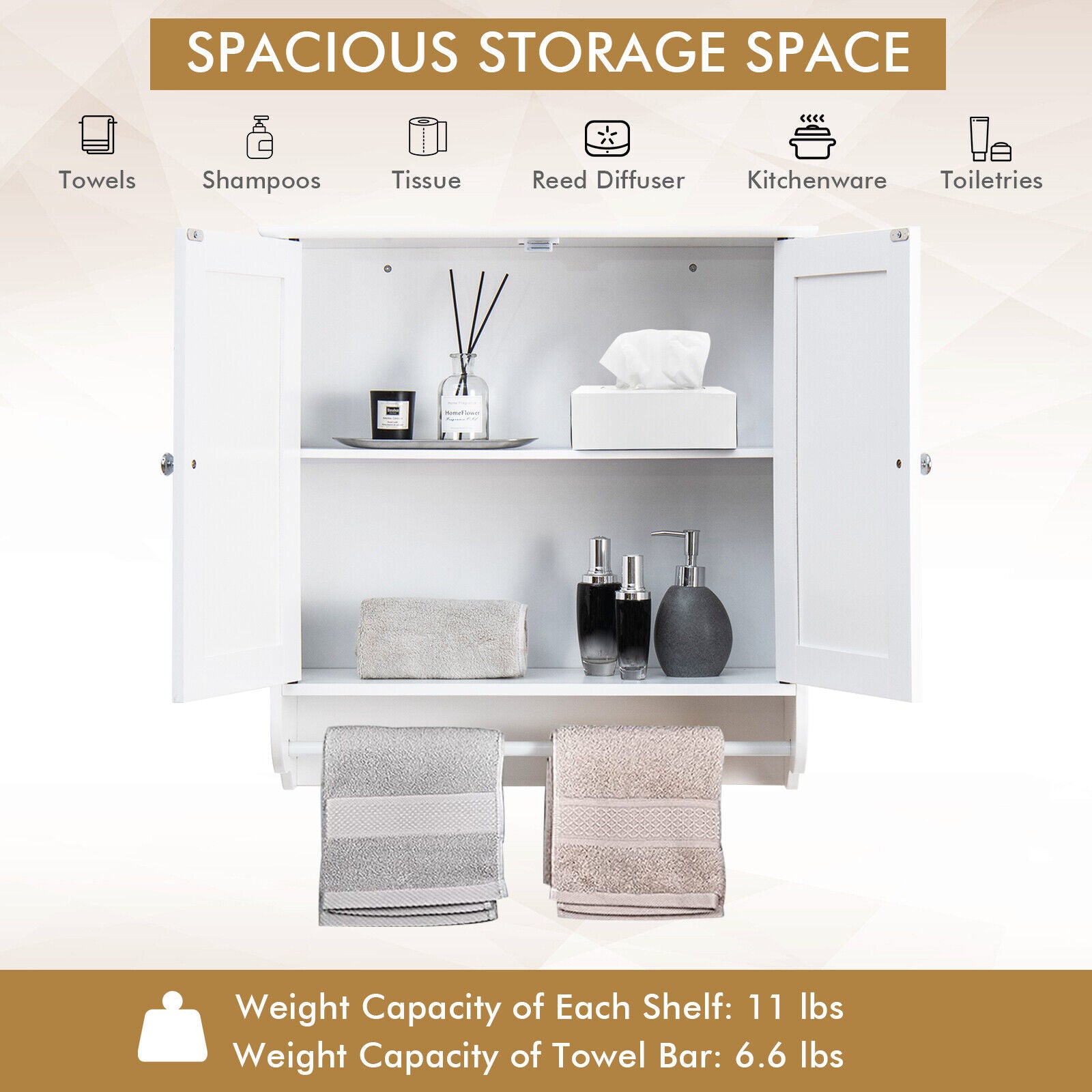 Wall Mounted Bathroom Storage Medicine Cabinet with Towel Bar-White