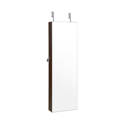 Wall Mounted Jewelry Cabinet with 3-Color Lights-Brown
