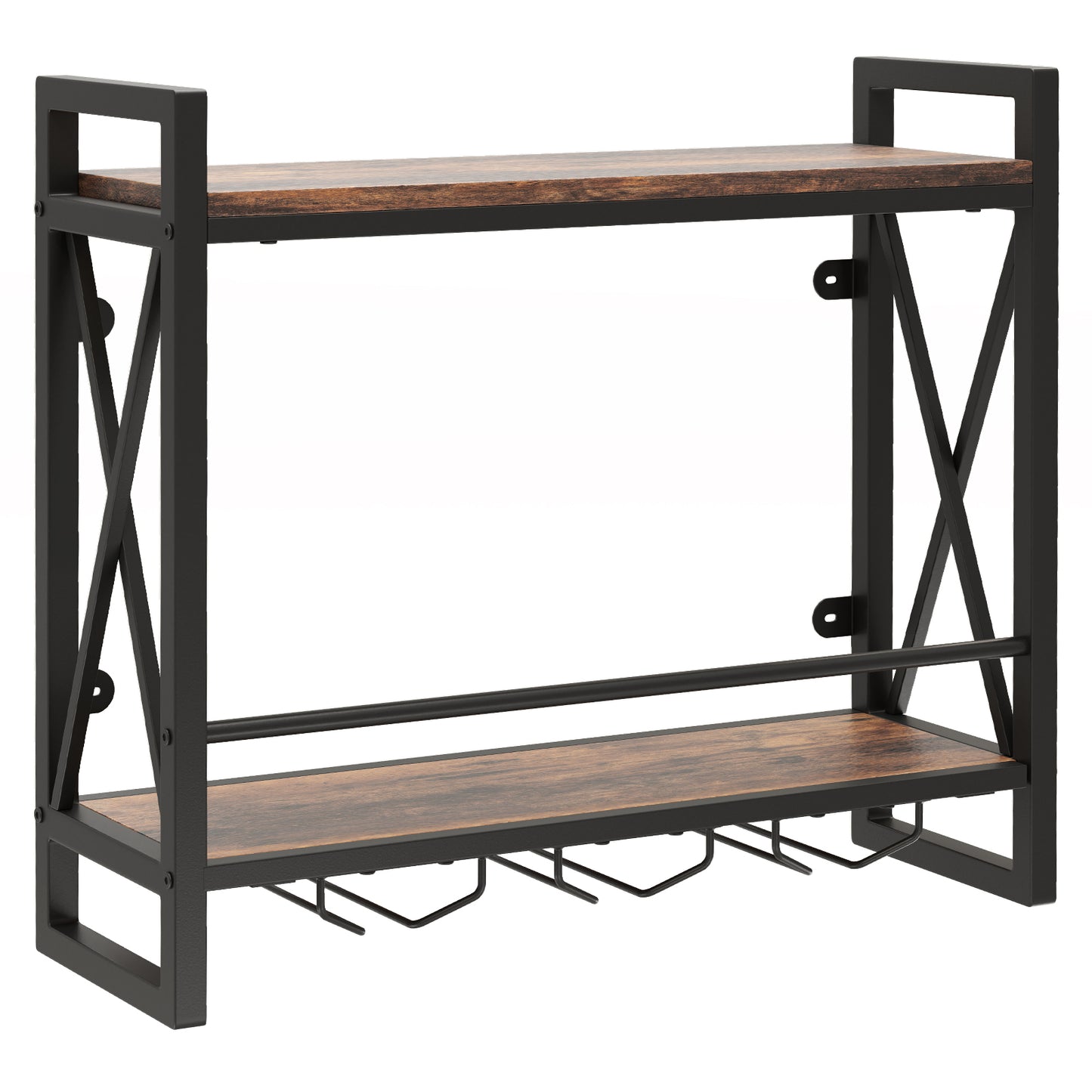 Wall Mounted Wine Rack with 2-Tier Shelves and 3 Glass Holders
