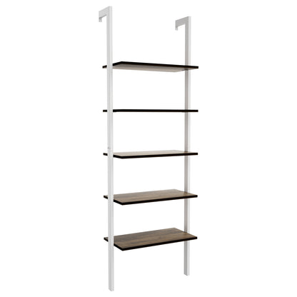 5-Tier Wood Look Ladder Shelf with Metal Frame for Home-White - White