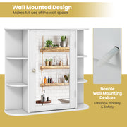 Multipurpose Mount Wall Mirror Bathroom Storage Cabinet-White