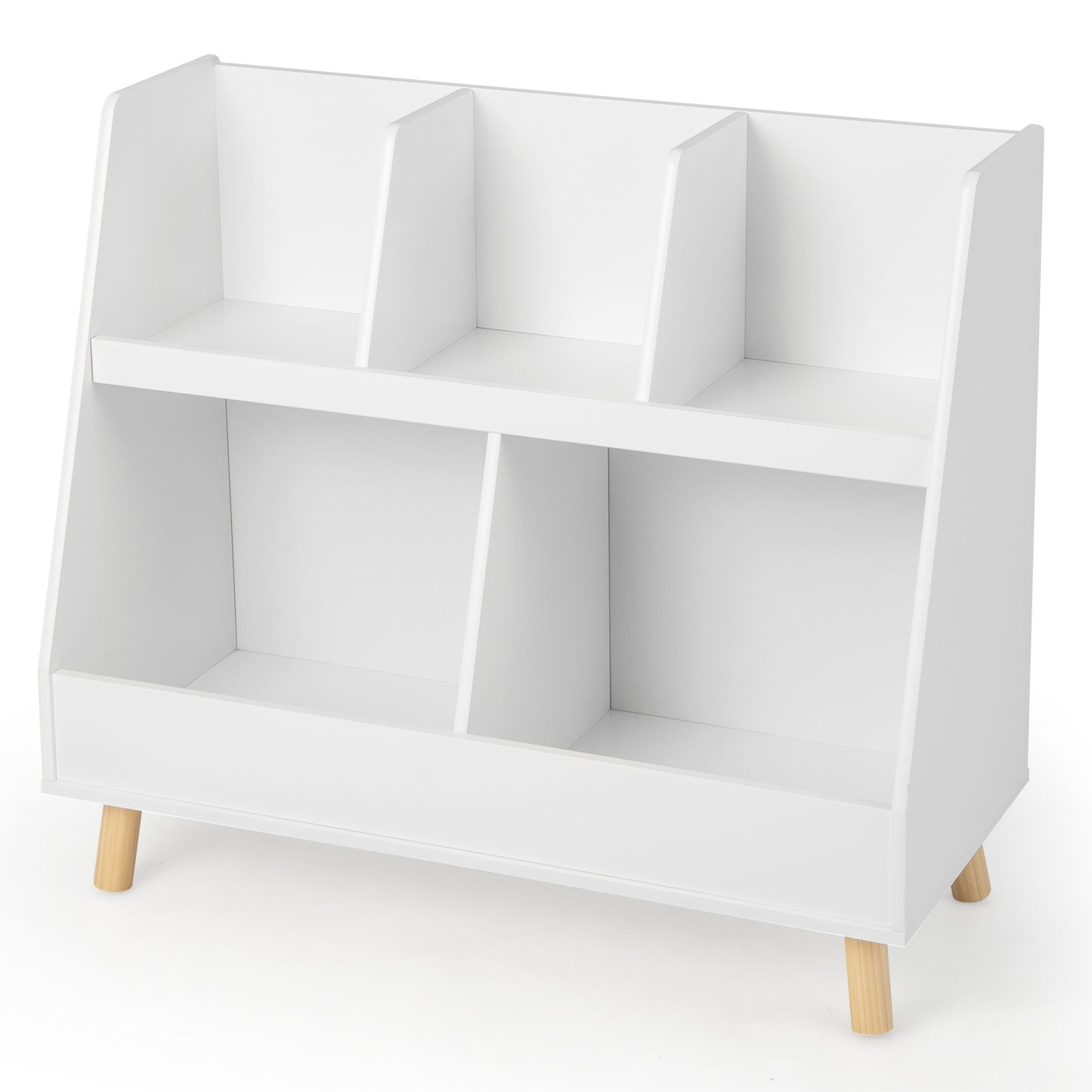 5-Cube Kids Bookshelf and Toy Organizer with Anti-Tipping Kits-Oak - White