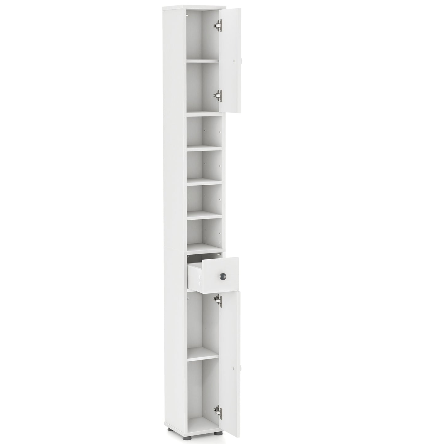 Freestanding Slim Bathroom Cabinet with Drawer and Adjustable Shelves-Blue - White