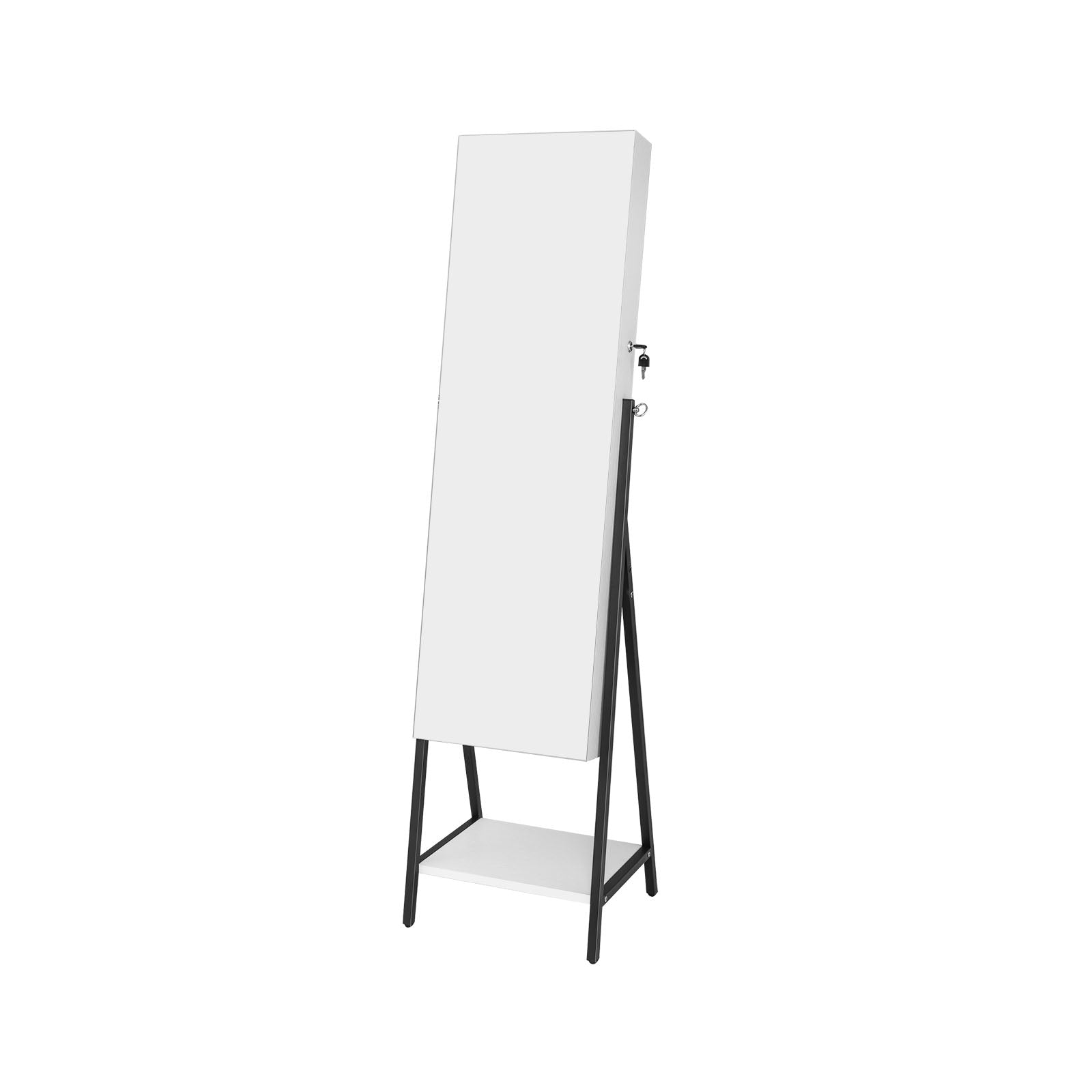 Freestanding Jewelry Cabinet with Full-Length Mirror-Rustic Brown - White