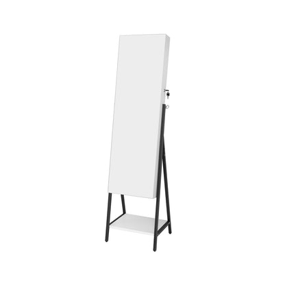 Freestanding Jewelry Cabinet with Full-Length Mirror-Rustic Brown - White