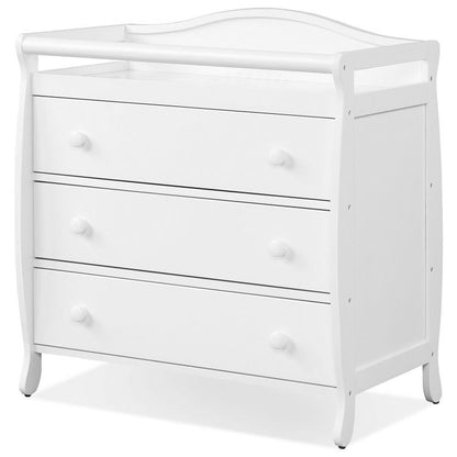 Baby Changing Table Infant Diaper with 3 Drawers and Safety Belt-White - White