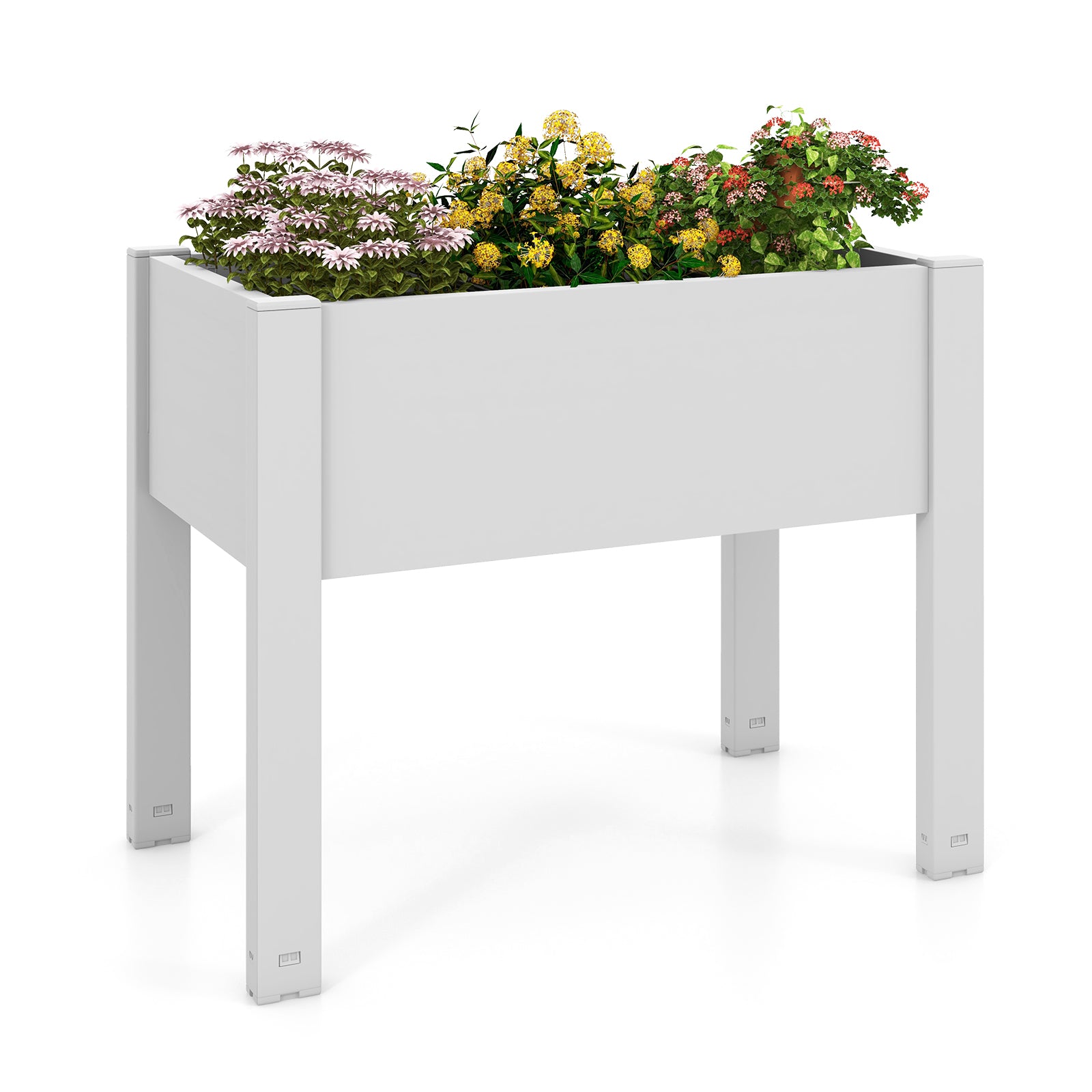 53L Raised Bed Grow Box Self-Watering Planter Box Stand with Water Level Monitor-Coffee - White