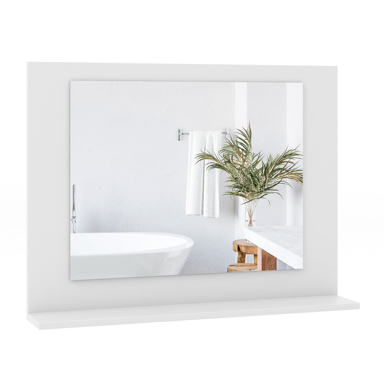 Rectangle Bathroom Mirror with Shelf 23.5 x 17.5 Inch and Wood Frame-Brown - White
