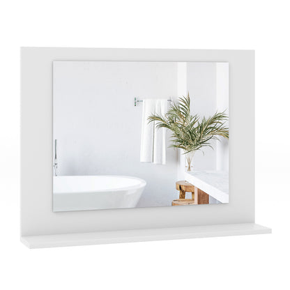 Rectangle Bathroom Mirror with Shelf 23.5 x 17.5 Inch and Wood Frame-Brown - White