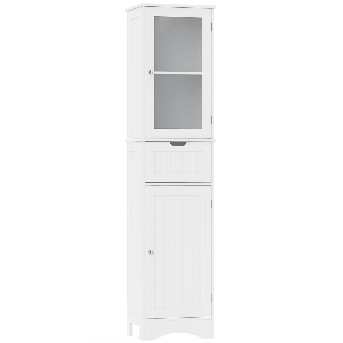 Tall Floor Storage Cabinet with 2 Doors and 1 Drawer for Bathroom-Gray - White