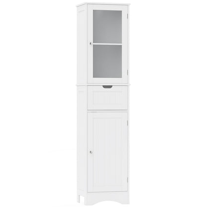 Tall Floor Storage Cabinet with 2 Doors and 1 Drawer for Bathroom-Gray - White