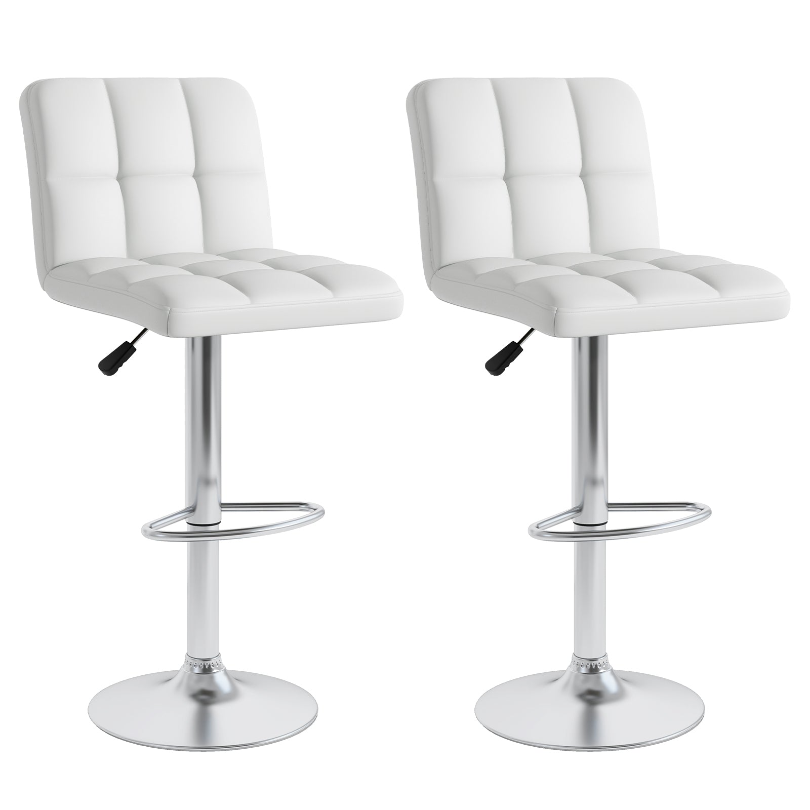 Set of 2 Square Swivel Adjustable PU Leather Bar Stools with Back and Footrest-Coffee - White