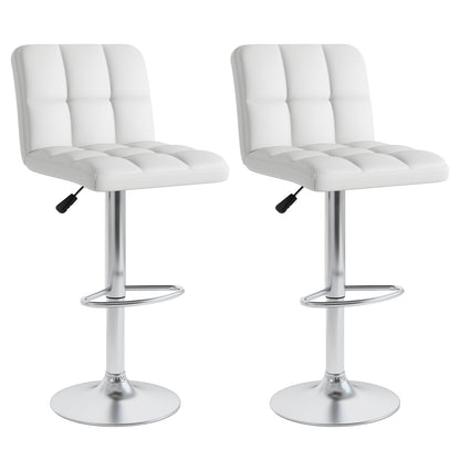 Set of 2 Square Swivel Adjustable PU Leather Bar Stools with Back and Footrest-Coffee - White
