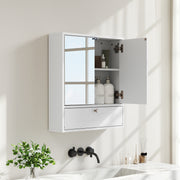 Double Door Wall-Mounted Bathroom Mirrored Medicine Cabinet-White