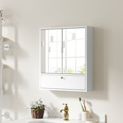 Double Door Wall-Mounted Bathroom Mirrored Medicine Cabinet-White