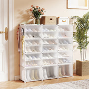 12-Cube 48 Pairs Portable Shoe Shelves with Hook-White