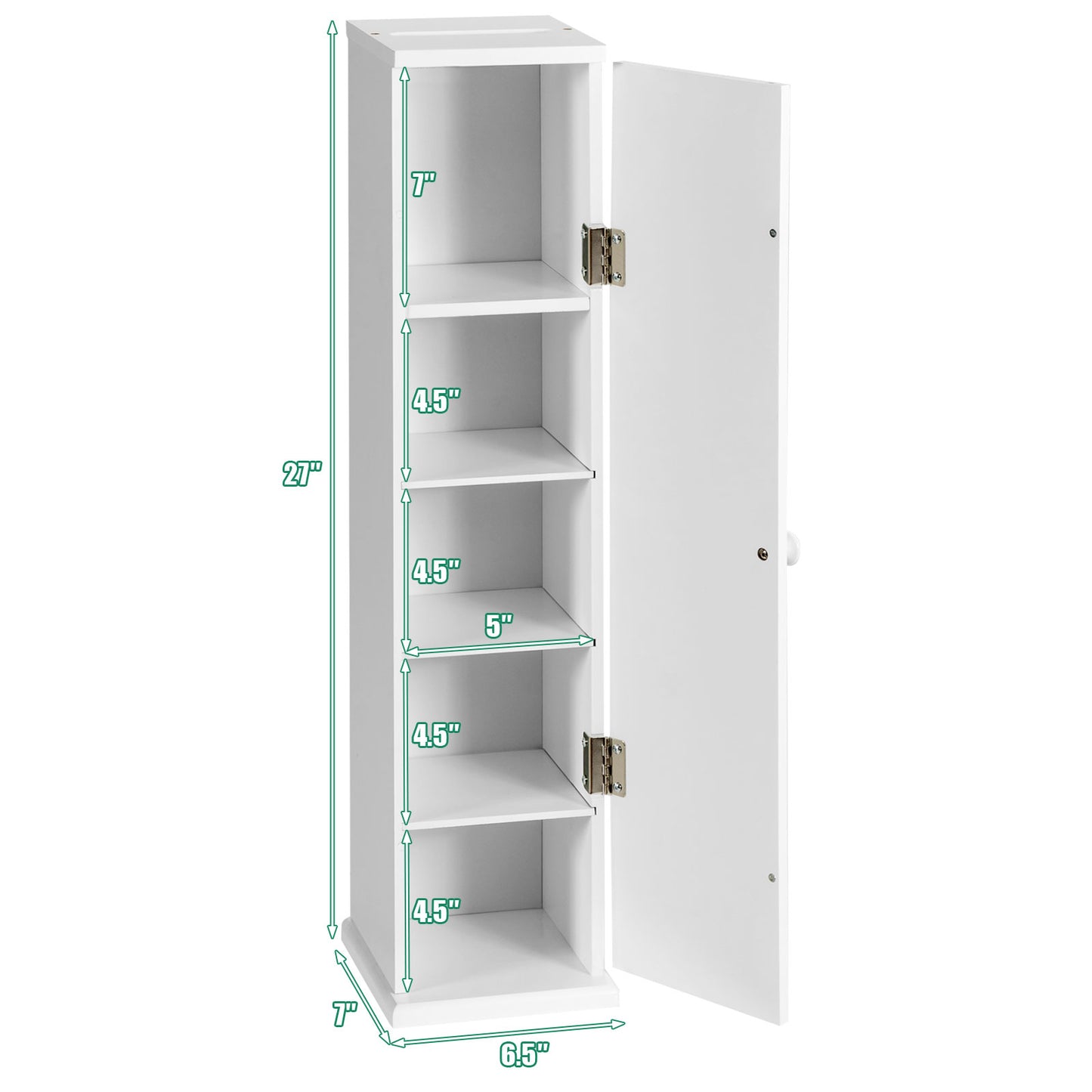 Free Standing Toilet Paper Holder with 4 Shelves and Top Slot for Bathroom-White
