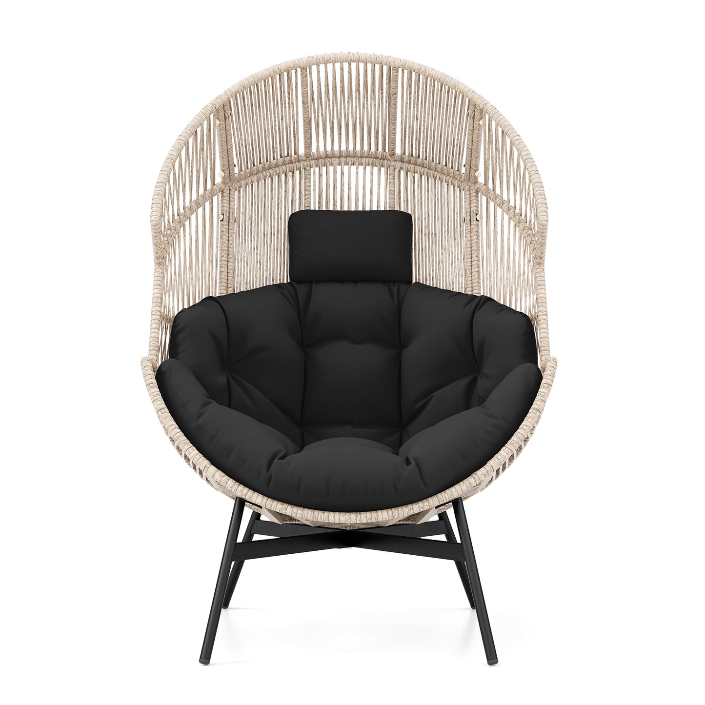 Wicker Oversized Egg Style Chair with Cushions and Headrest