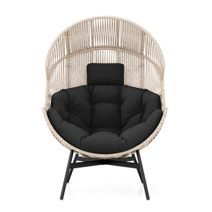 Wicker Oversized Egg Style Chair with Cushions and Headrest