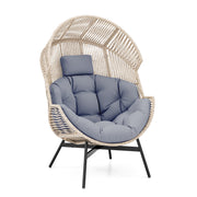 Wicker Oversized Egg Style Chair with Cushions and Headrest-Off White - Gray