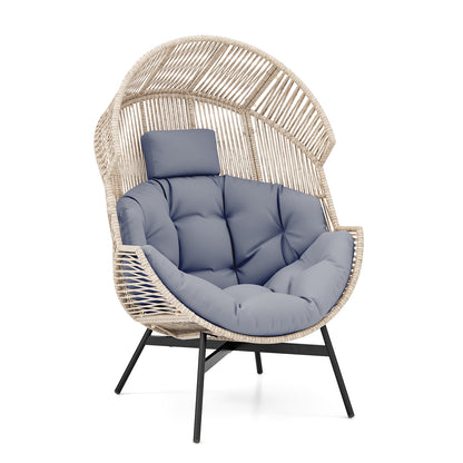 Wicker Oversized Egg Style Chair with Cushions and Headrest-Off White - Gray