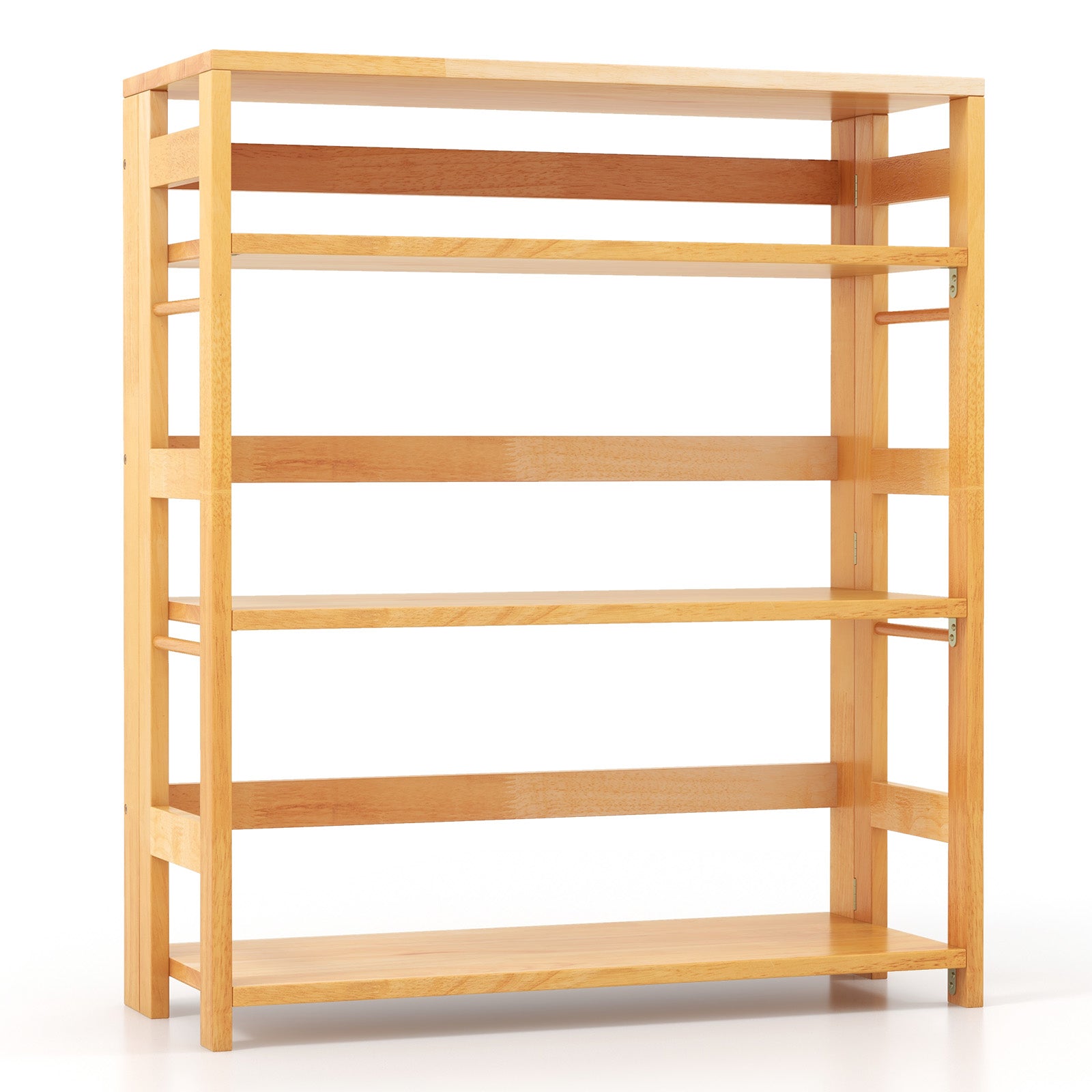 4-Tier Bookshelf Rubber Wood Bookcase with Side Fences for Living Room-29.5 inches - 29.5 Inches