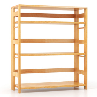 4-Tier Bookshelf Rubber Wood Bookcase with Side Fences for Living Room-29.5 inches - 29.5 Inches