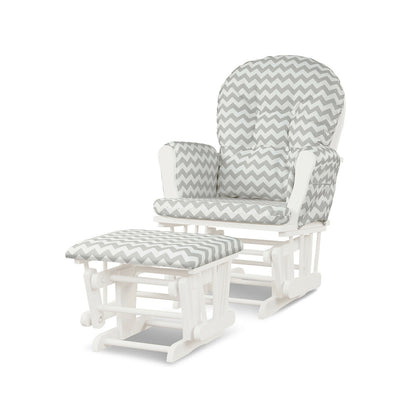 Wood Glider and Ottoman Set with Padded Armrests and Detachable Cushion-Pink - Gray And White
