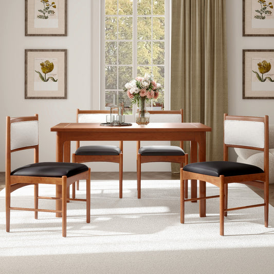 Wooden Dining Chair Set of 2 with Rubber Wood Frame and Faux Sherpa Backrest-Walnut