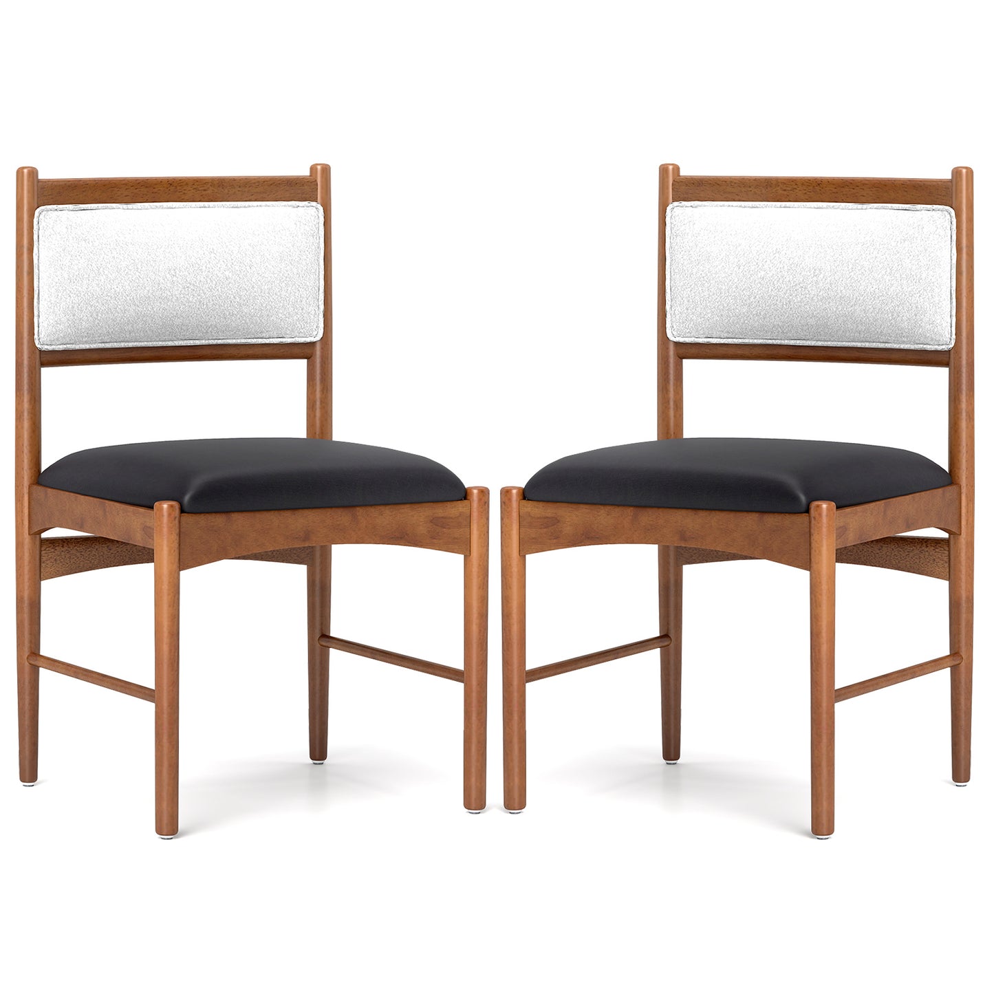 Wooden Dining Chair Set of 2 with Rubber Wood Frame and Faux Sherpa Backrest-Walnut
